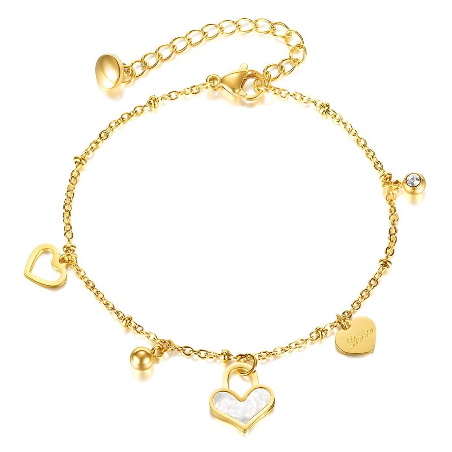 18K GOLD PLATED STAINLESS STEEL "HEARTS" BRACELET