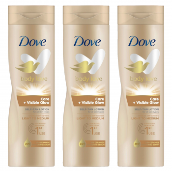 3 X 250 ML DOVE Body Love Care + VISIBLE GLOW Self-Tan Lotion Light TO Medium