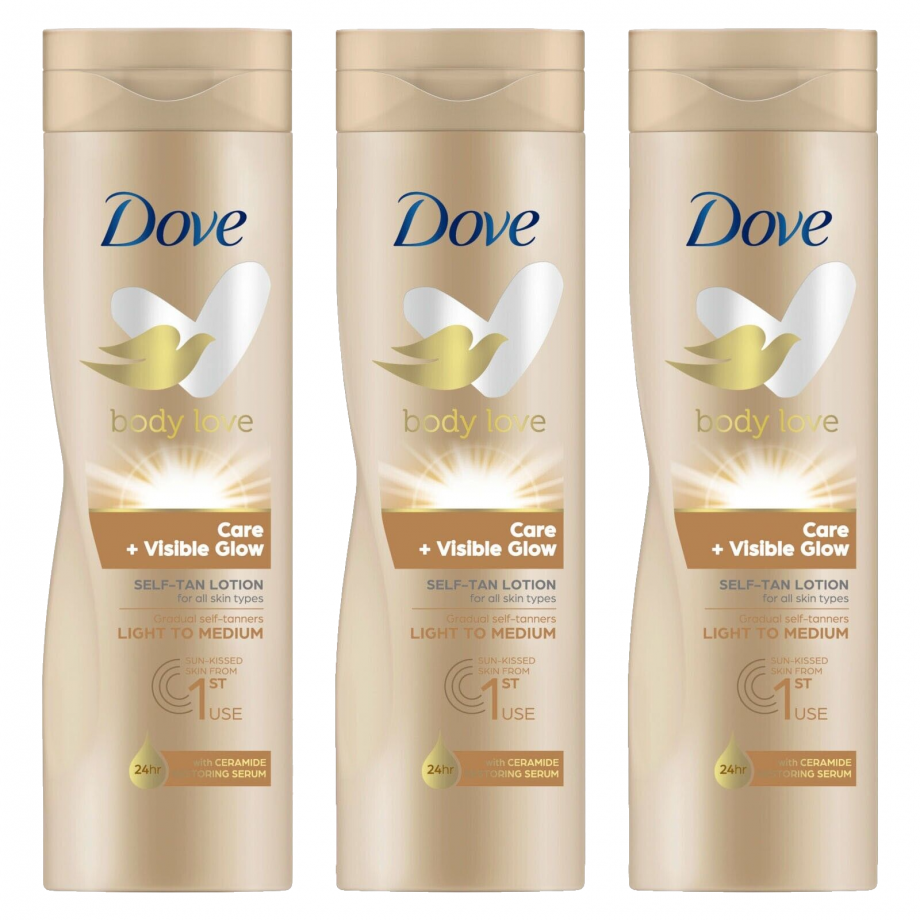 3 X 250 ML DOVE Body Love Care + VISIBLE GLOW Self-Tan Lotion Light TO Medium